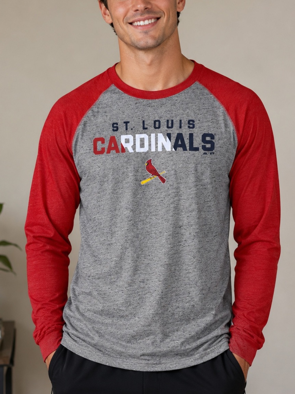 St. Louis Cardinals Raglan Long-Sleeve Tee - Red & Gray